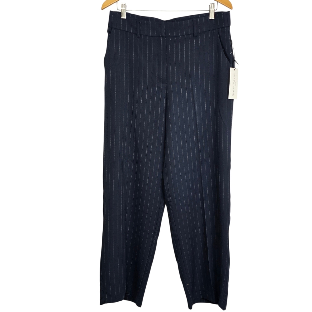 Maison d'Amelie Gray Pinstripe Wide Leg Trousers Sz 12 High Rise Tailored Office